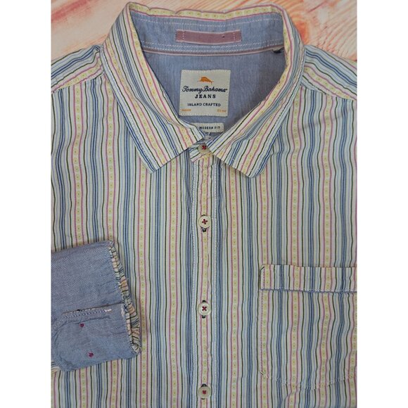 Tommy Bahama Jeans Island Crafted Modern Fit Mens Shirt Large - Picture 4 of 7